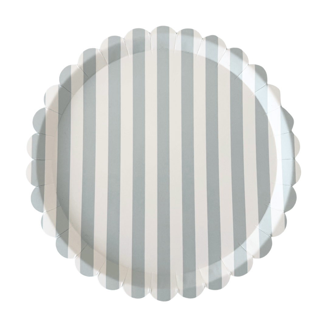 Classic Striped Sea Foam Blue & White Scalloped Plates, 12pcs - Josi James - 10.5 Inch Plate