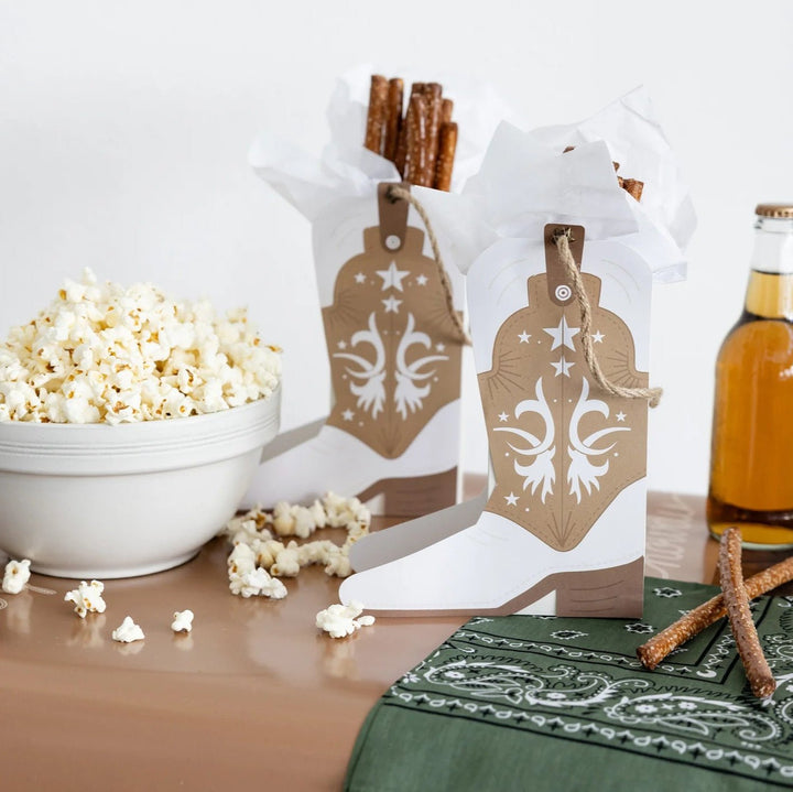 Cowboy Boot Party Treat Boxes – Western Favor Boxes with Rope Handle (Set of 8) - Josi James - Treat Boxes