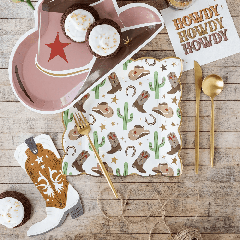 Cowboy Boot Shaped Paper Napkins – Western Party Napkins (24pcs) - Josi James - Die Cut Napkin