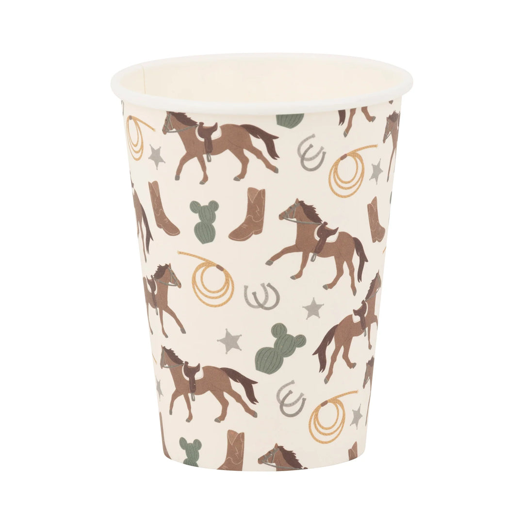 Howdy cowboy-themed paper party cups – set of 8