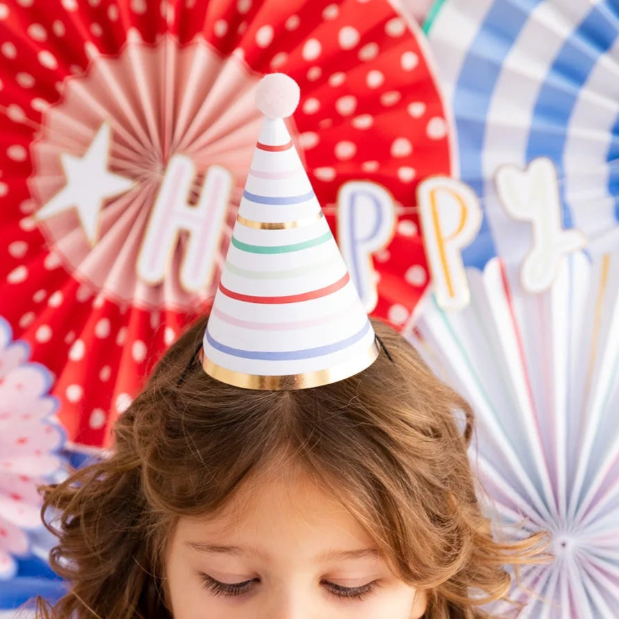 Colorful Party Hats with Gold Foil – Whimsical Birthday Hats for Kids & Adults (8ct)