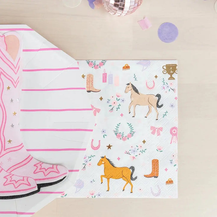 Equestrian Cowgirl Pink Patterned Lunch Napkins, view 3