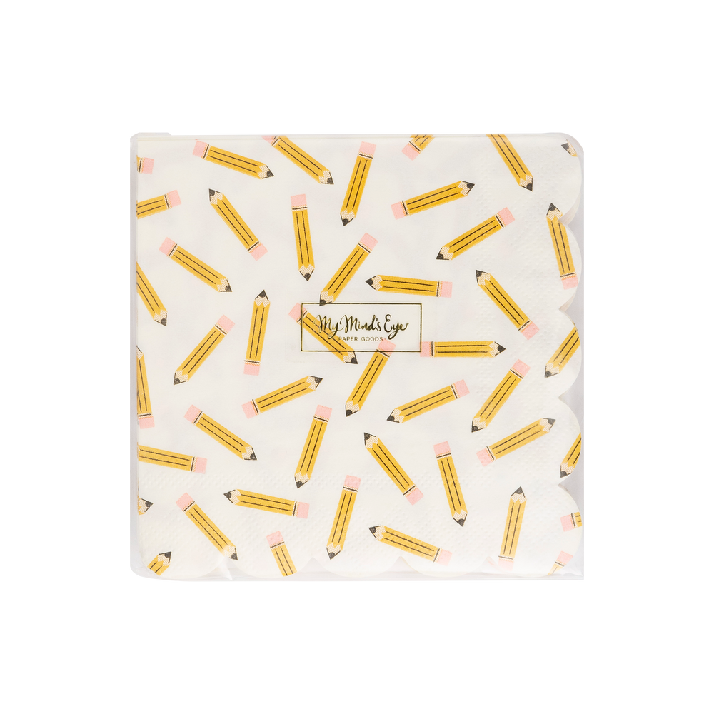 Pencil Pattern Scalloped Cocktail Napkins, view 2