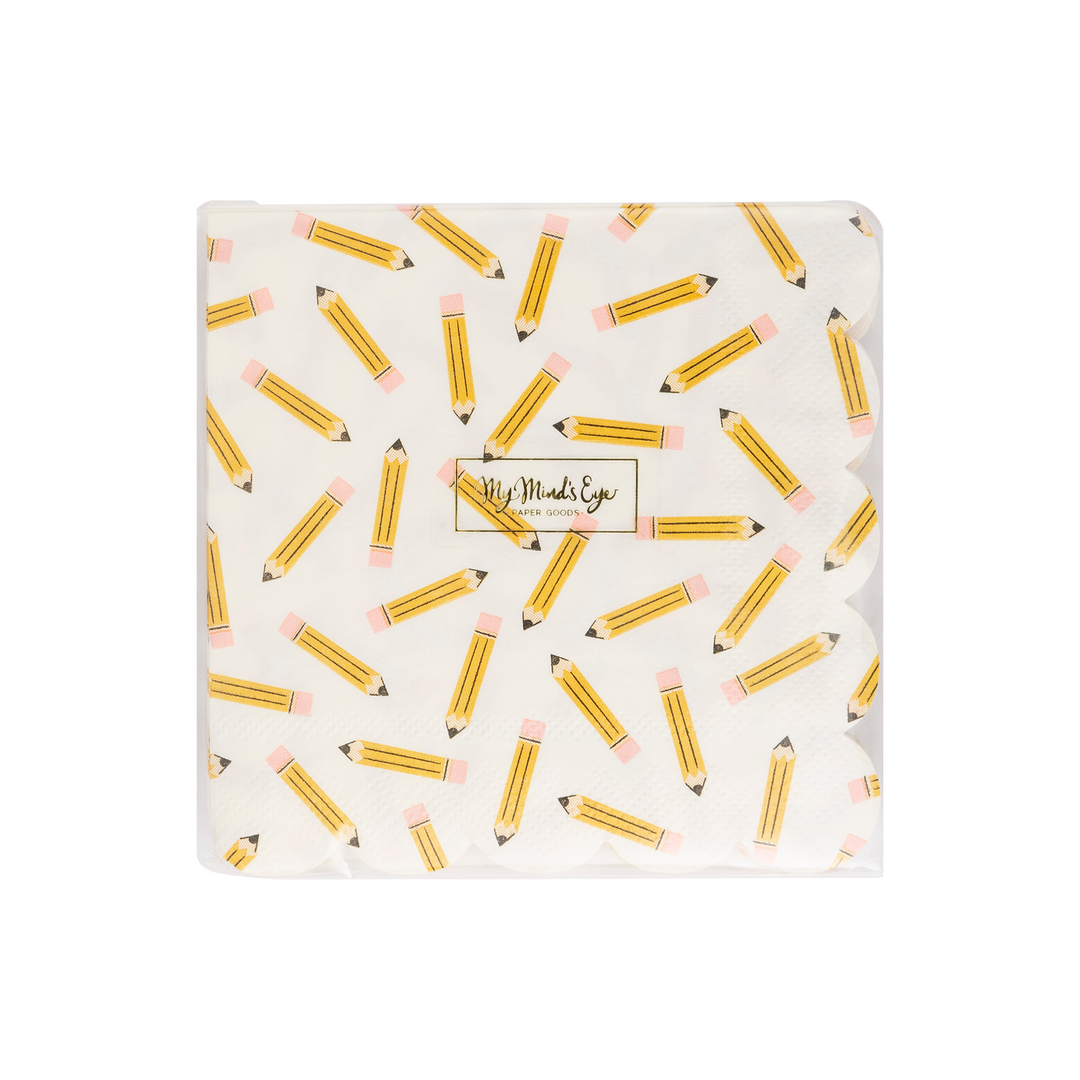 Pencil Pattern Scalloped Cocktail Napkins, view 2