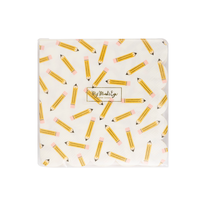 Pencil Pattern Scalloped Cocktail Napkins, view 2