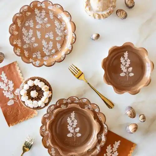 Fall Acorn Scalloped Paper Plates – 9" Round Autumn Party Plates (8ct) - Josi James - 9 Inch Plate