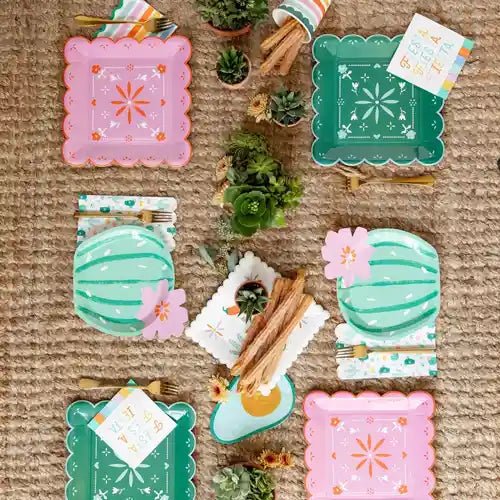 Fiesta Fringed Cocktail Napkins – 5" Colorful Party Napkins with Fringe Edges (24ct) - Josi James - Small Napkins
