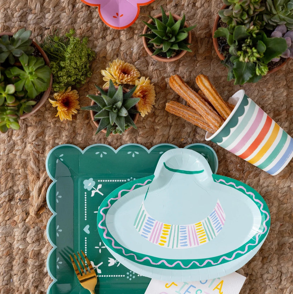 Fiesta Striped Paper Cups – 12oz Colorful Party Cups for Cinco de Mayo & Celebrations (8ct) - Josi James - Cups