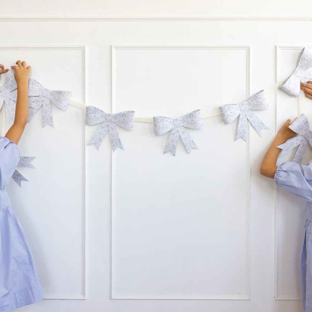 Floral Bow Paper Banner – 7ft Spring Baby Showers, Weddings & Garden Party Garland - Josi James - Banners