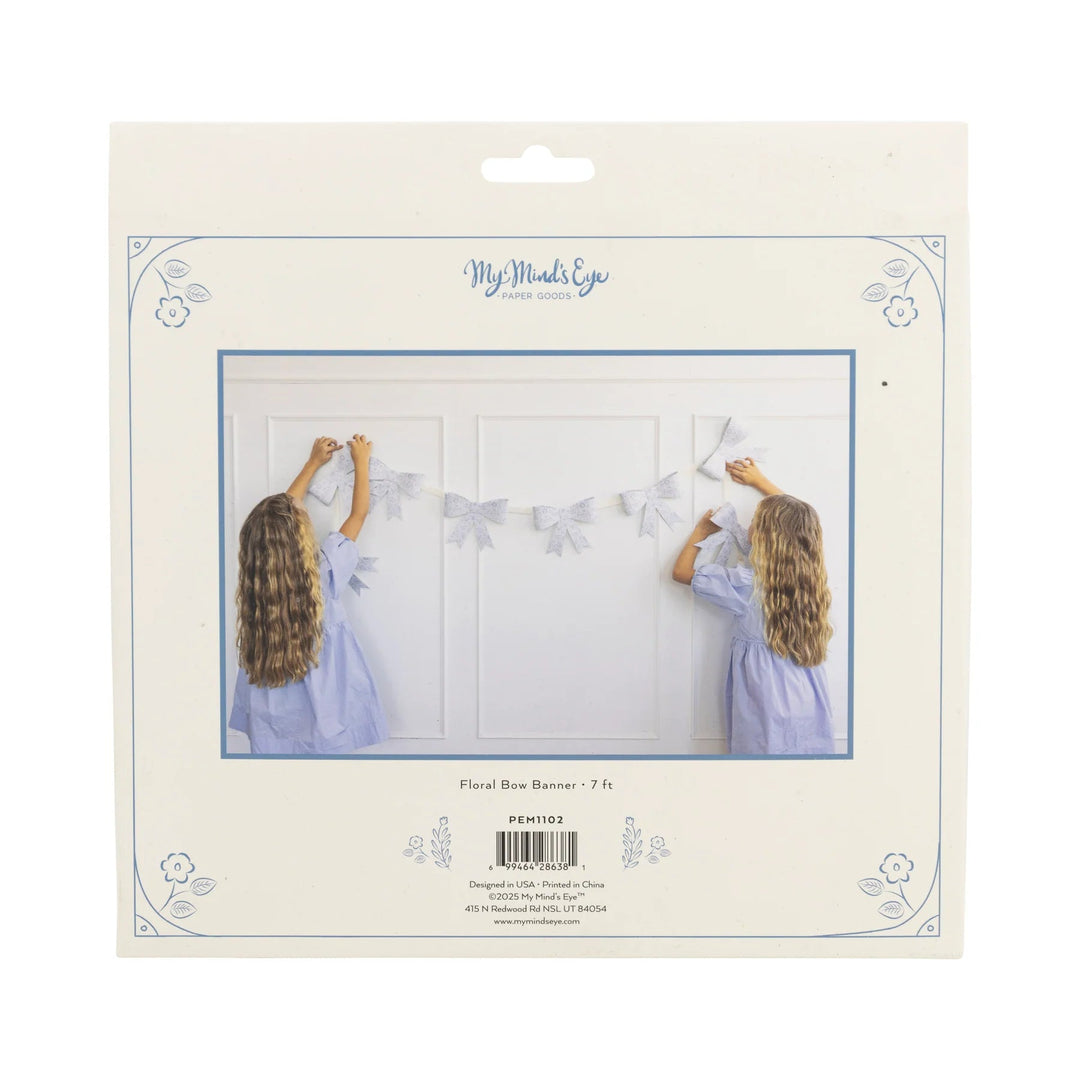 Floral Bow Paper Banner – 7ft Spring Baby Showers, Weddings & Garden Party Garland - Josi James - Banners