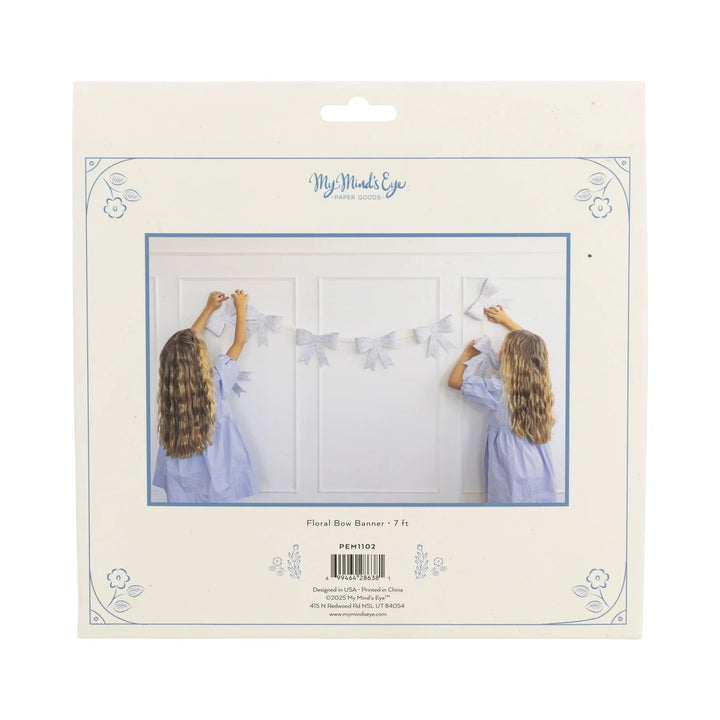 Floral Bow Paper Banner – 7ft Spring Baby Showers, Weddings & Garden Party Garland - Josi James - Banners