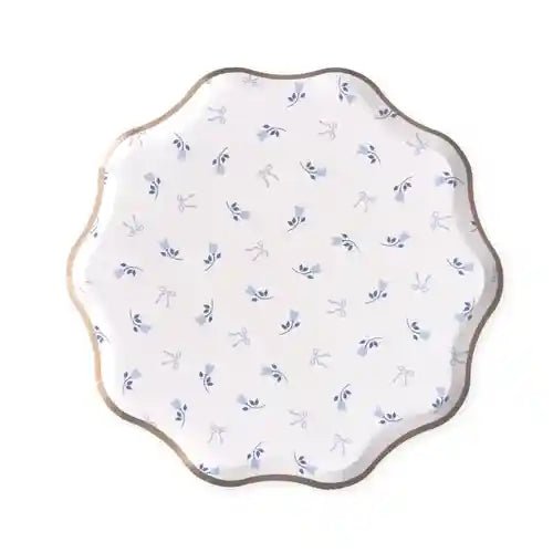 Gingham Baby Blue Lace Coastal Plates (8pcs) - Josi James - 8.5 Inch Plate