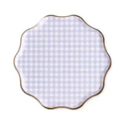 Gingham Baby Blue Lace Coastal Plates (8pcs) - Josi James - 8.5 Inch Plate