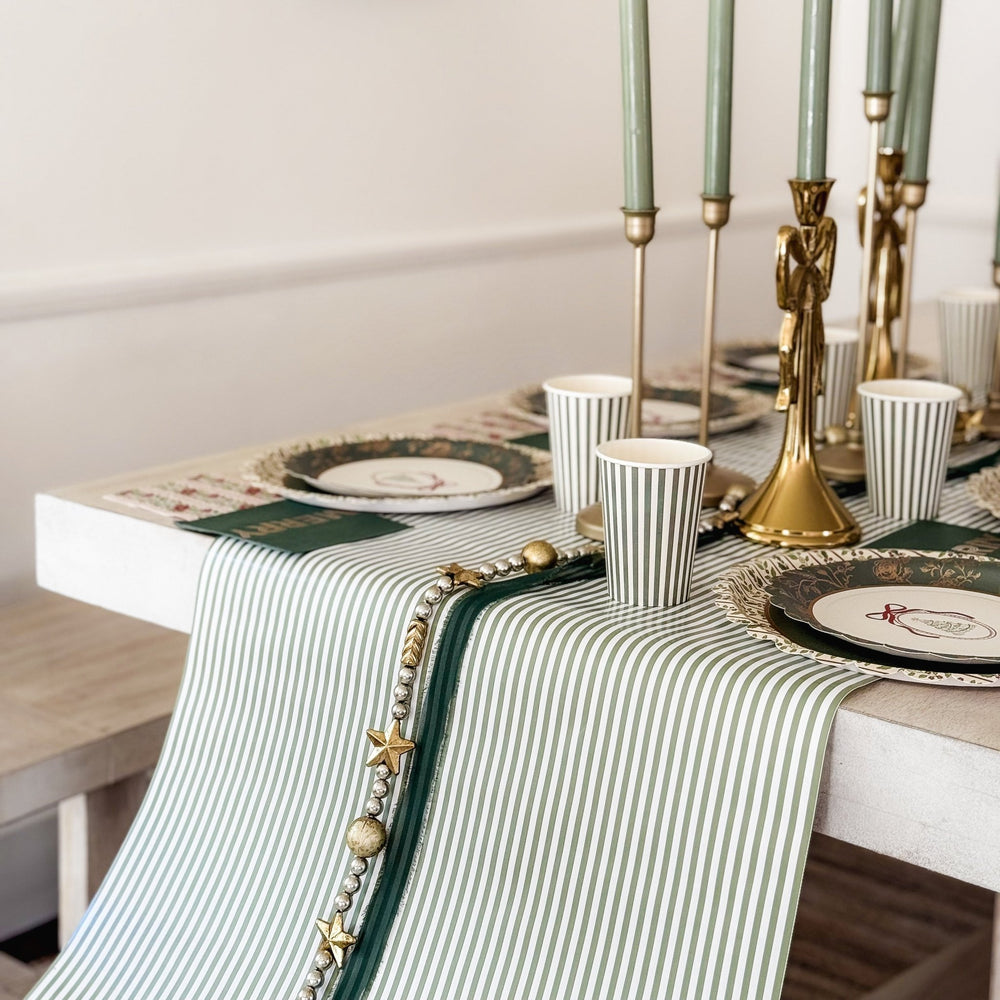 Green Striped Paper Table Runner – 19.5” x 150” | Disposable Party Table Décor - Josi James - Table Runner