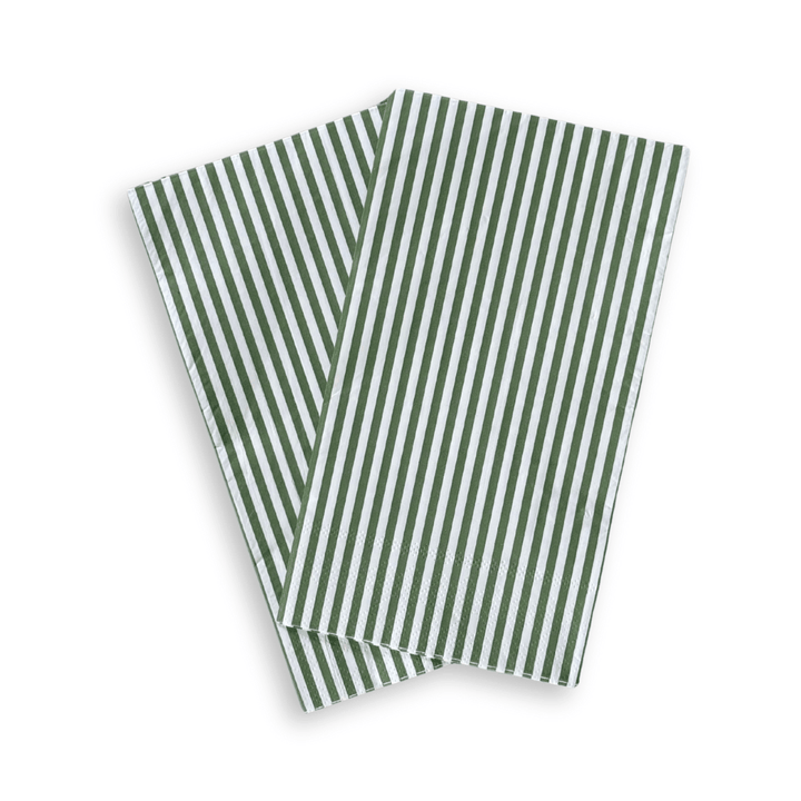 Green & White Candy Stripe Guest Napkins (24pcs) - Josi James - Tall Napkins