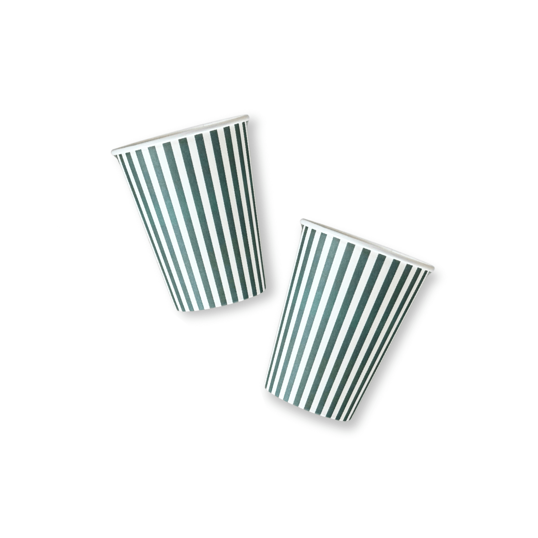Green & White Candy Stripe Paper Cups (12pcs) - Josi James - Cups