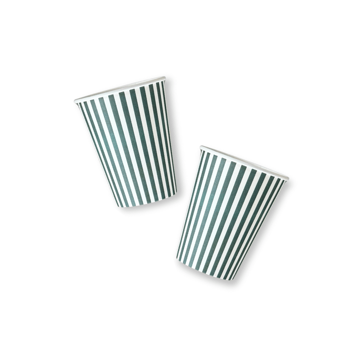 Green & White Candy Stripe Paper Cups (12pcs) - Josi James - Cups