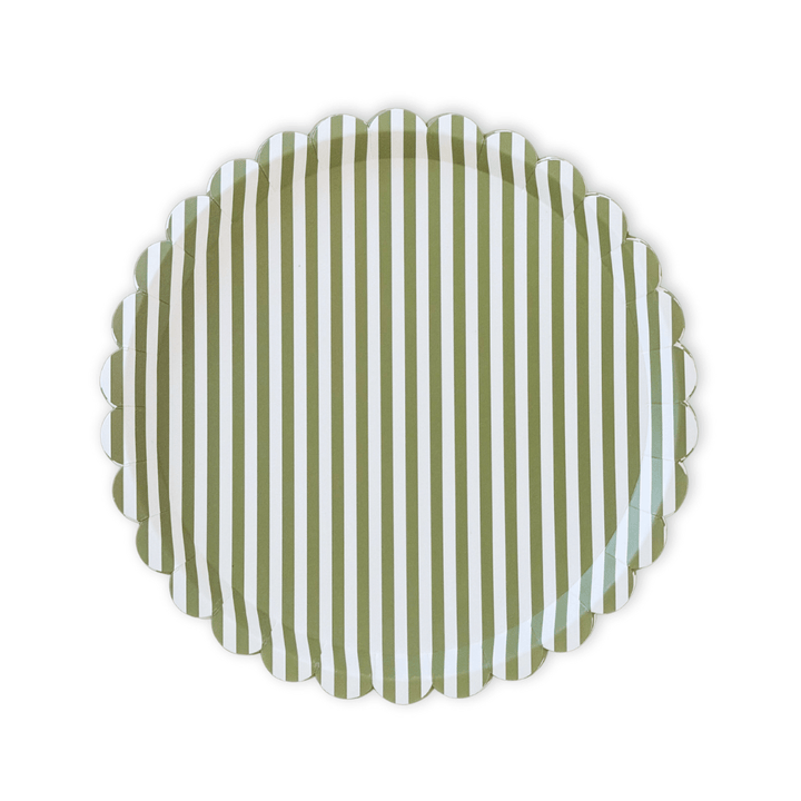 Green & White Candy Stripe Scalloped Dinner Plates (12pcs) - Josi James - 10.5 Inch Plate
