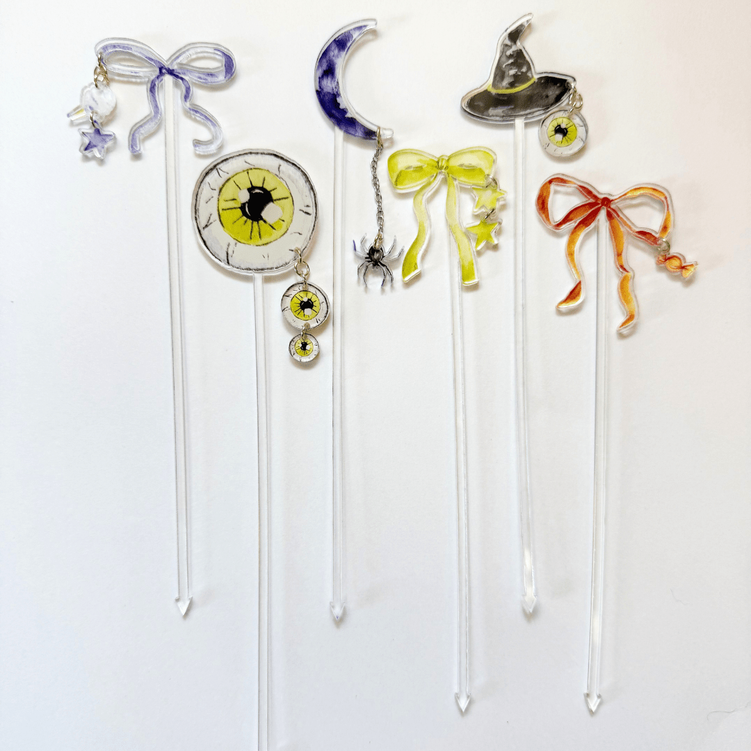 Halloween Drink Stir Sticks – Acrylic Cocktail Stirrers with Charms (6 Pack) - Josi James - 