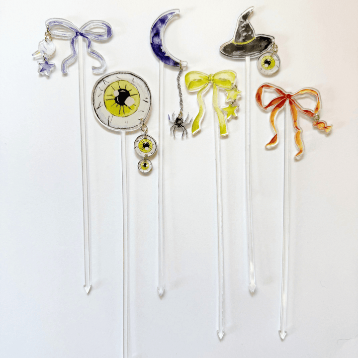 Halloween Drink Stir Sticks – Acrylic Cocktail Stirrers with Charms (6 Pack) - Josi James - 