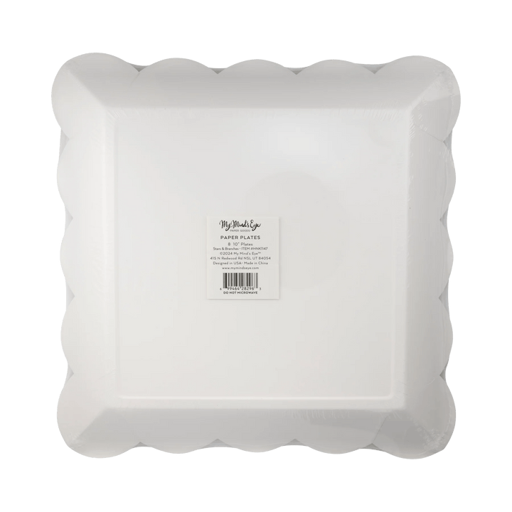 Hanukkah Stars & Branches Scalloped Square Plate – 10" Gold Foil (8ct) - Josi James - 10 Inch Plate