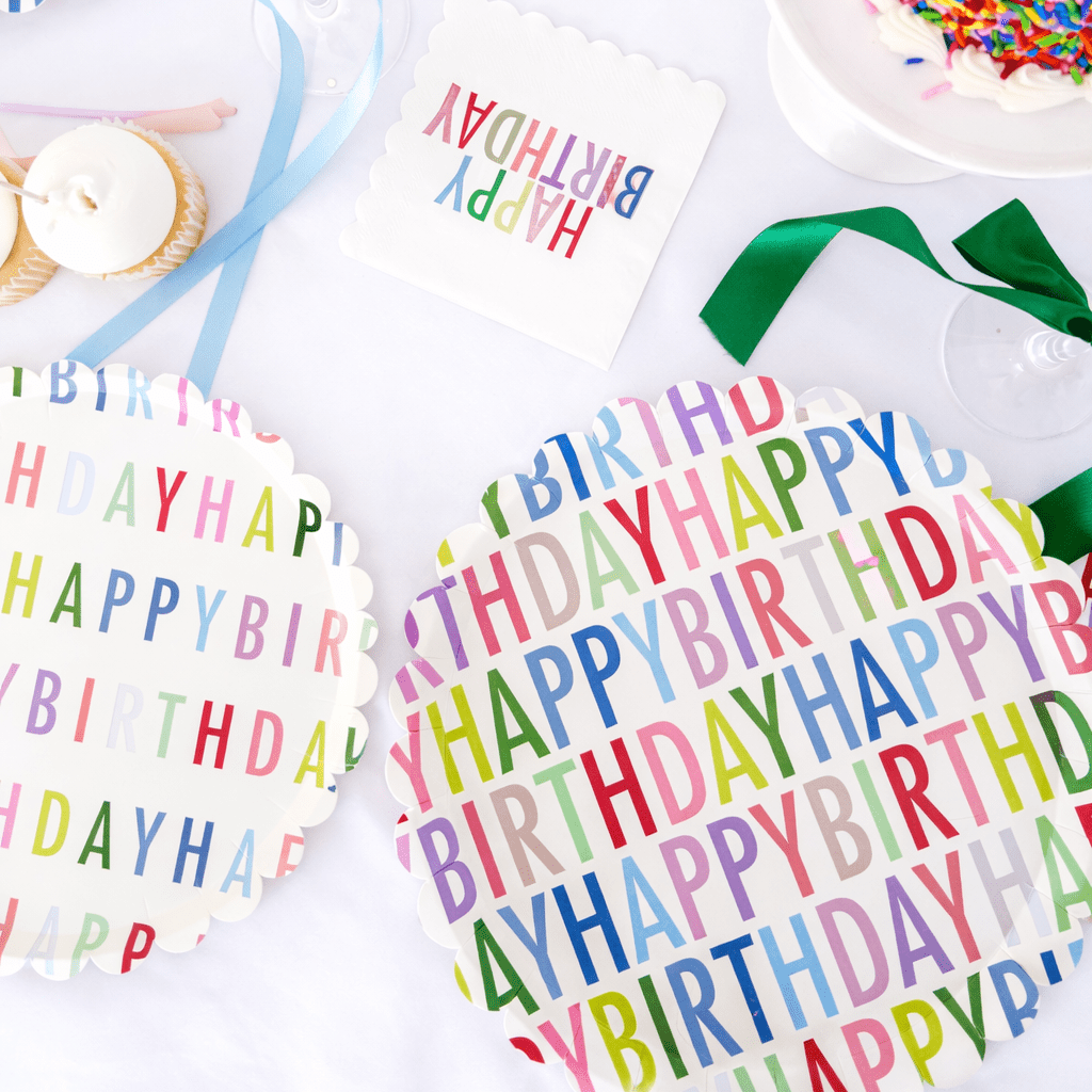 Happy Birthday Bright Scalloped Dinner Plate, 12pcs - Josi James - 10.5 Inch Plate