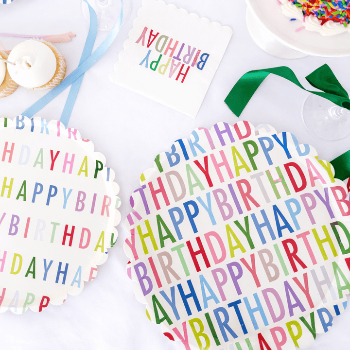 Happy Birthday Bright Scalloped Dinner Plate, 12pcs - Josi James - 10.5 Inch Plate