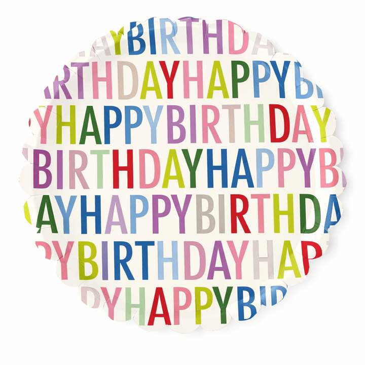 Happy Birthday Bright Scalloped Dinner Plate, 12pcs - Josi James - 10.5 Inch Plate