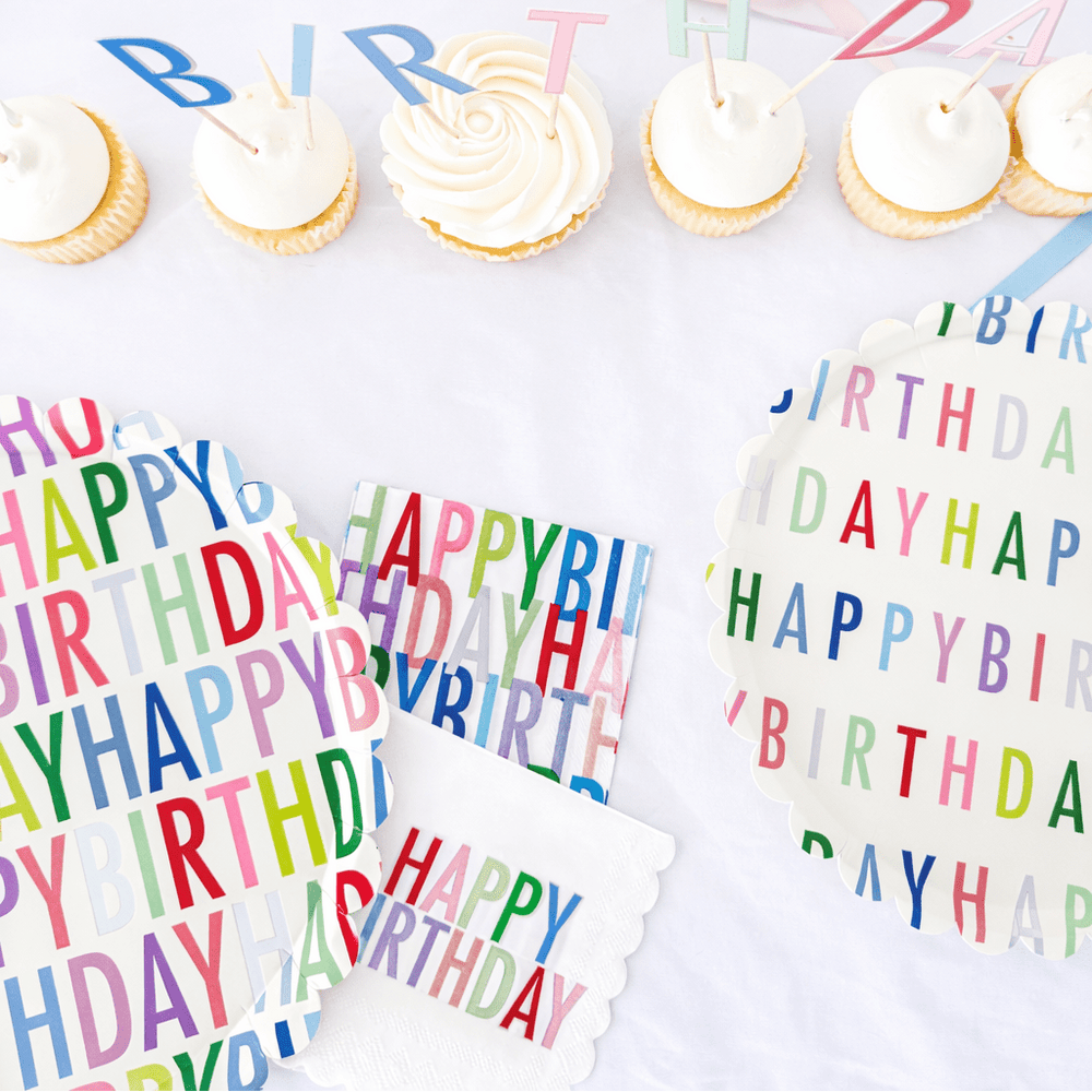 Happy Birthday Bright Scalloped Dinner Plate, 12pcs - Josi James - 10.5 Inch Plate