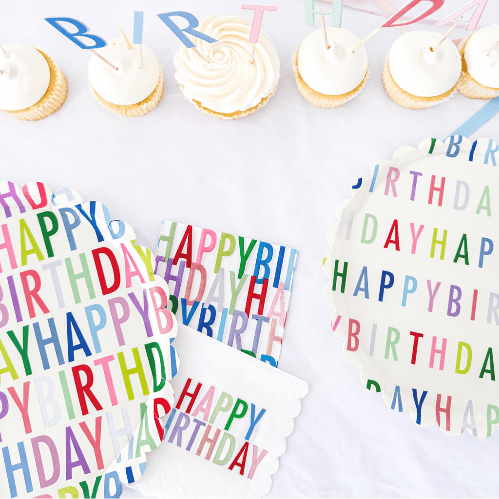 Happy Birthday Bright Scalloped Dinner Plate, 12pcs - Josi James - 10.5 Inch Plate