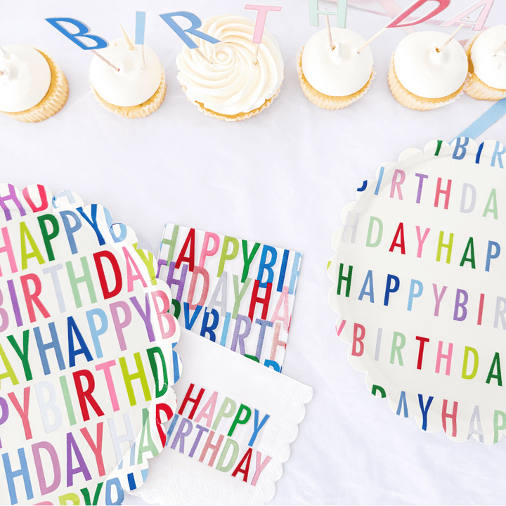 Happy Birthday Bright Scalloped Dinner Plate, 12pcs - Josi James - 10.5 Inch Plate