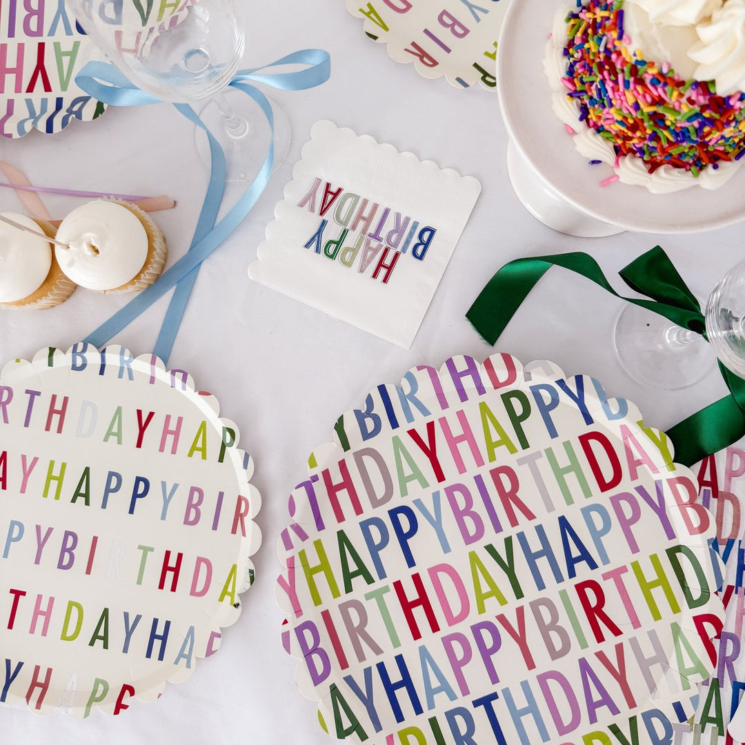 Happy Birthday Bright Scalloped Salad Plate, 12pcs - Josi James - 8.5 Inch Plate