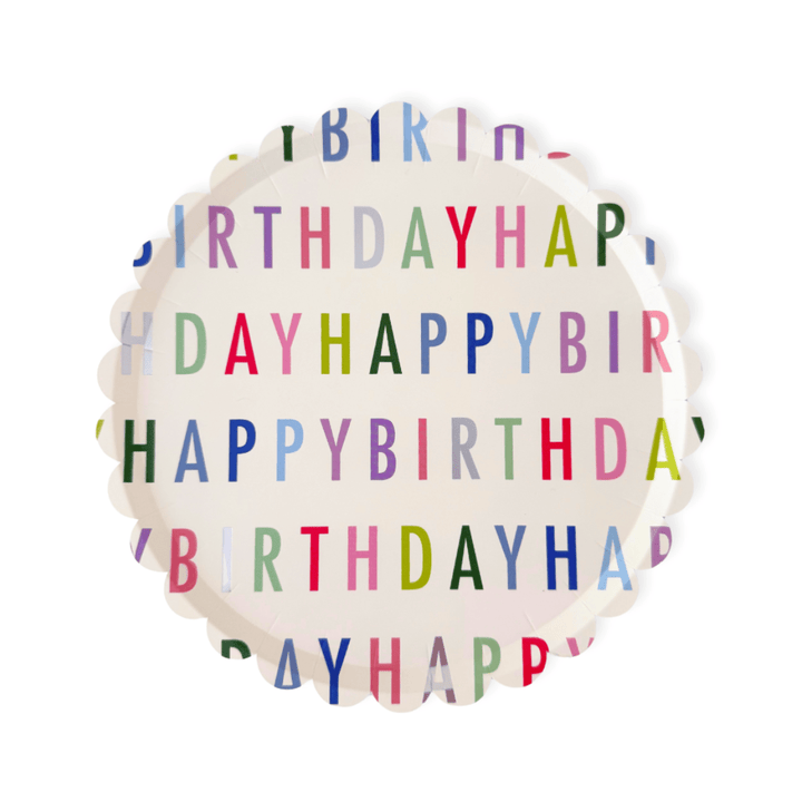 Happy Birthday Bright Scalloped Salad Plate, 12pcs - Josi James - 8.5 Inch Plate