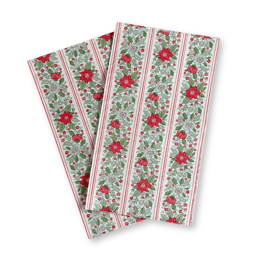 Hearth & Holly Vintage Floral Striped Guest Napkins (24pcs) - Josi James - Tall Napkins