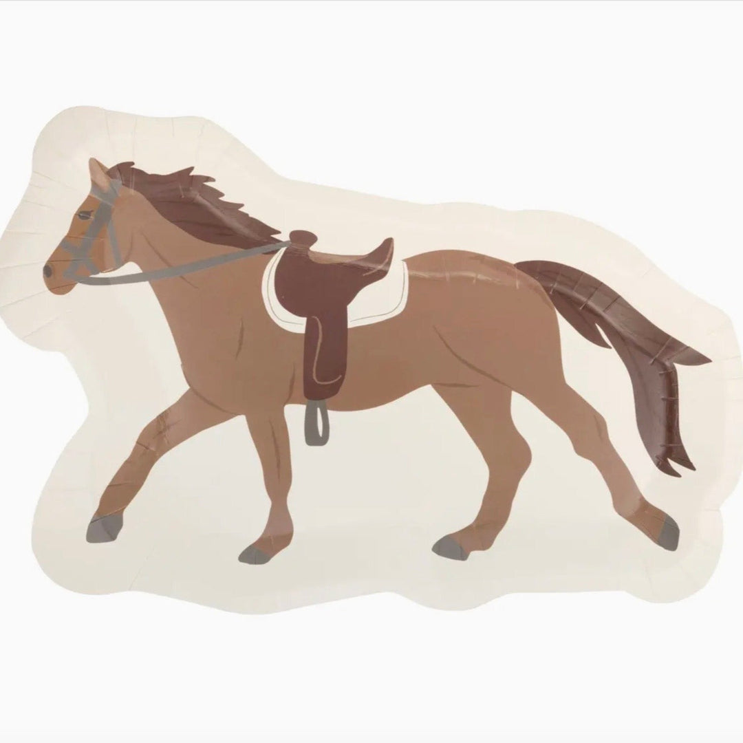 Horse Shaped Paper Plates – 12" x 8" Cowboy & Cowgirl Birthday Party Plates (8ct) - Josi James - Die Cut Plate