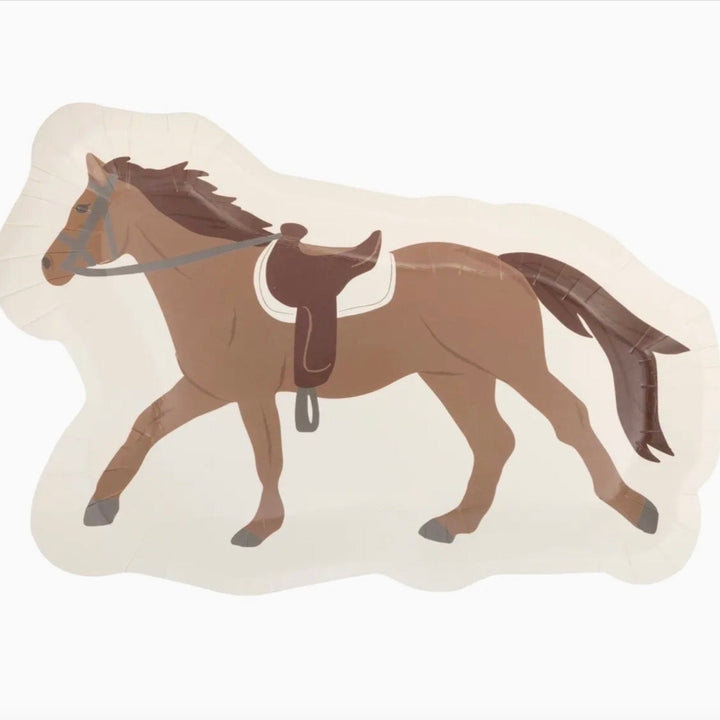Horse Shaped Paper Plates – 12" x 8" Cowboy & Cowgirl Birthday Party Plates (8ct) - Josi James - Die Cut Plate