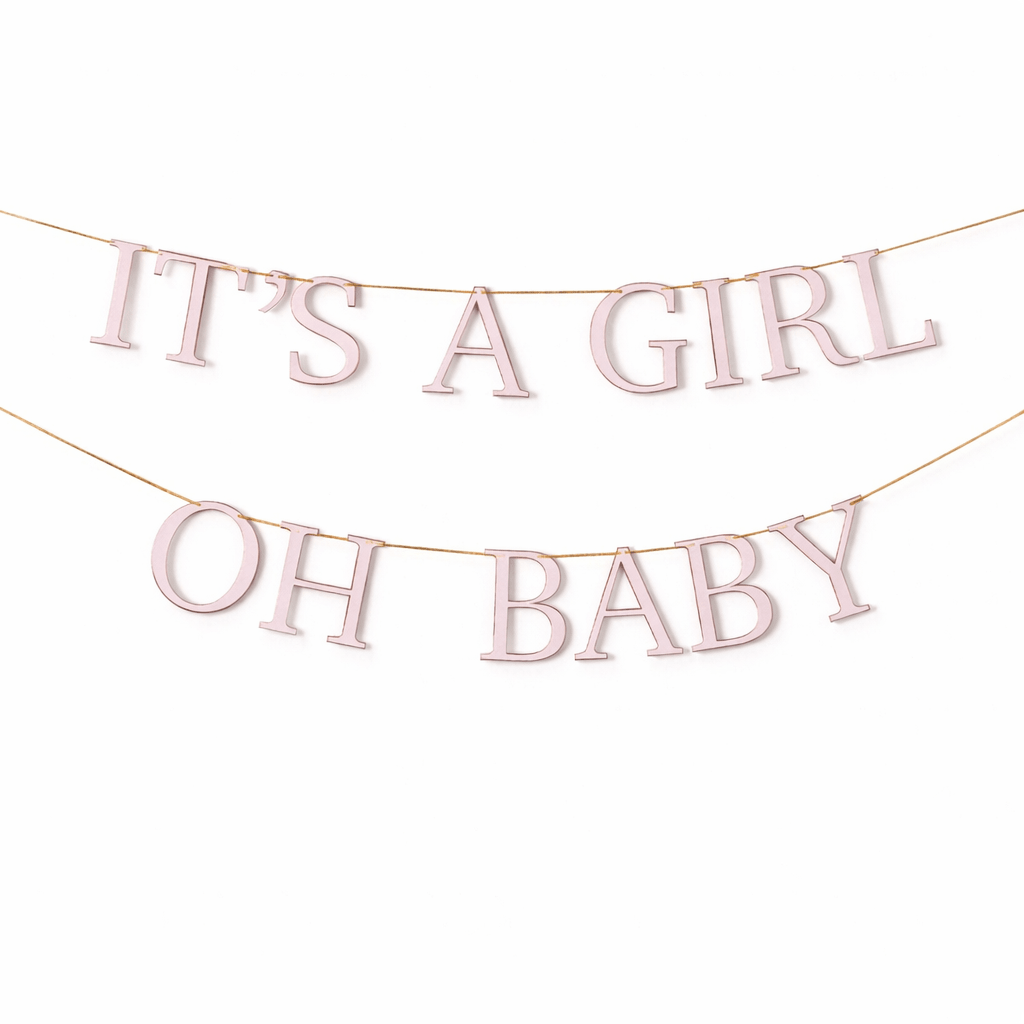 It’s a Girl & Oh Baby Pink Baby Shower Banner – Gold Foil - Josi James - Banners