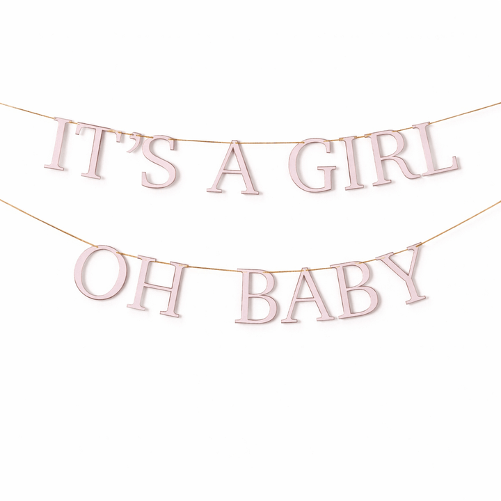 It’s a Girl & Oh Baby Pink Baby Shower Banner – Gold Foil - Josi James - Banners