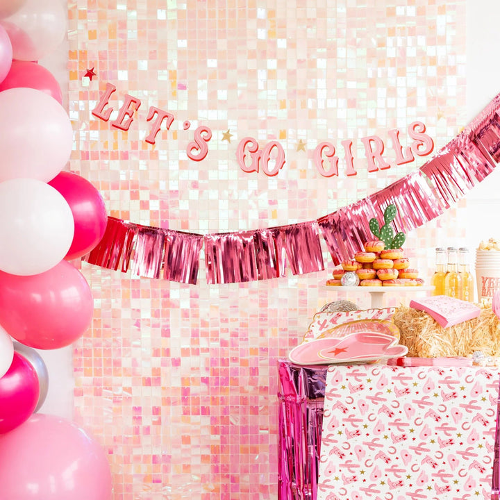 Let’s Go Girls Banner Set – Disco Cowgirl Party Garland with Gold Foil & Mylar Fringe (2pc) - Josi James - Banners