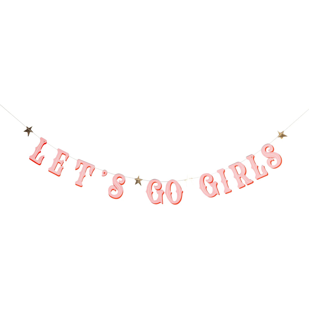 Let’s Go Girls Banner Set – Disco Cowgirl Party Garland with Gold Foil & Mylar Fringe (2pc) - Josi James - Banners