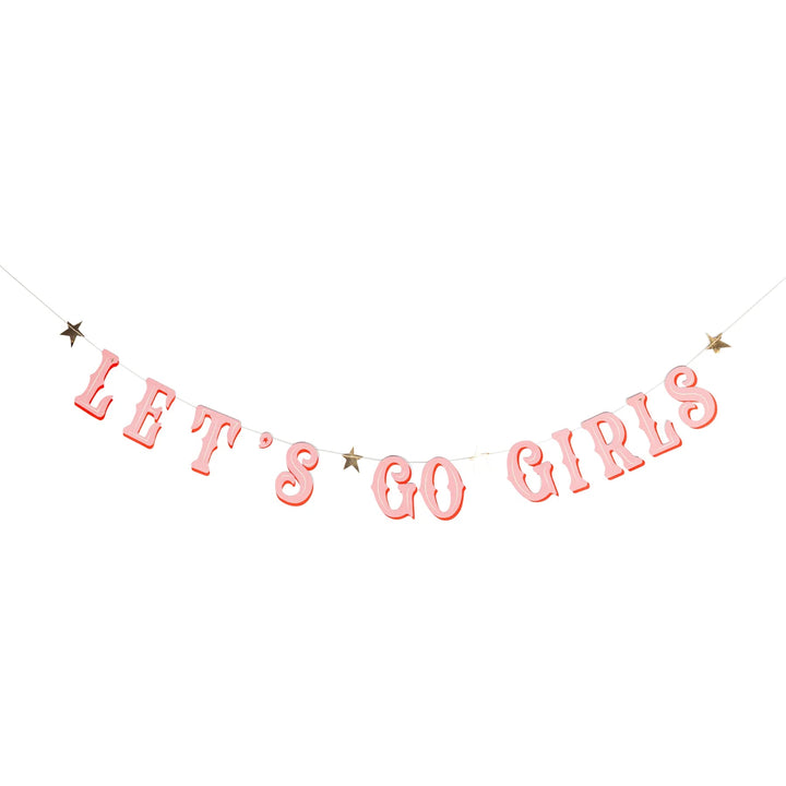 Let’s Go Girls Banner Set – Disco Cowgirl Party Garland with Gold Foil & Mylar Fringe (2pc) - Josi James - Banners