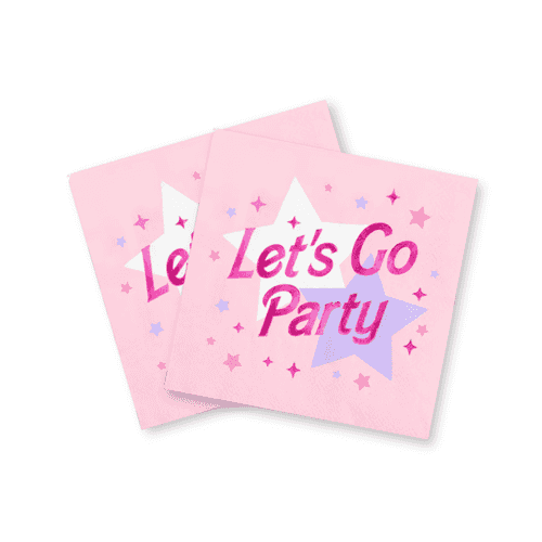 Let’s Go Party Napkins – 5x5" Pink Cocktail Napkins with Hot Pink Foil (25 Pack) - Josi James - 