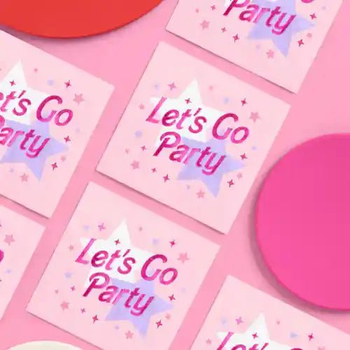 Let’s Go Party Napkins – 5x5" Pink Cocktail Napkins with Hot Pink Foil (25 Pack) - Josi James - 
