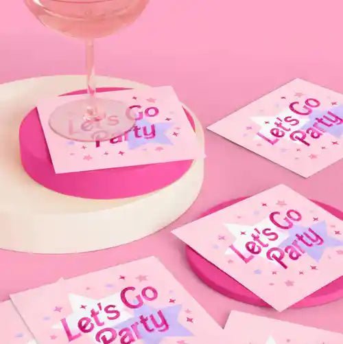 Let’s Go Party Napkins – 5x5" Pink Cocktail Napkins with Hot Pink Foil (25 Pack) - Josi James - 