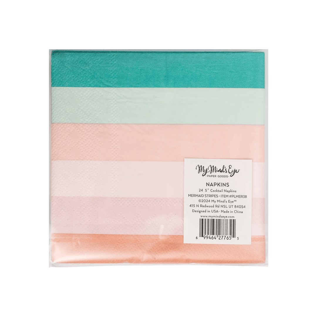Mermaid Striped Cocktail Napkins – Under the Sea Party Decor (24pcs) - Josi James - Small Napkins