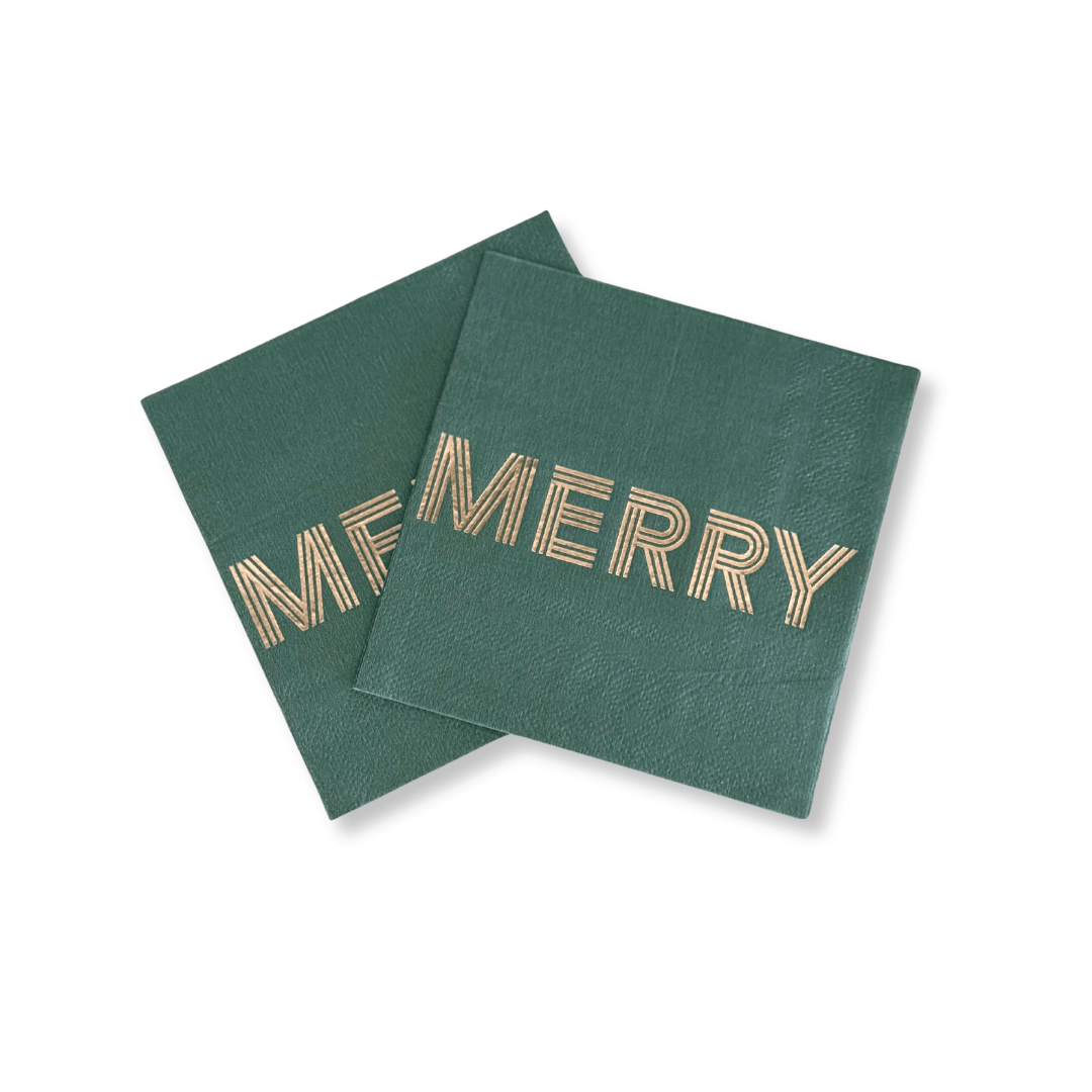 Merry Green Christmas Beverage Napkins (24pcs) - Josi James - 