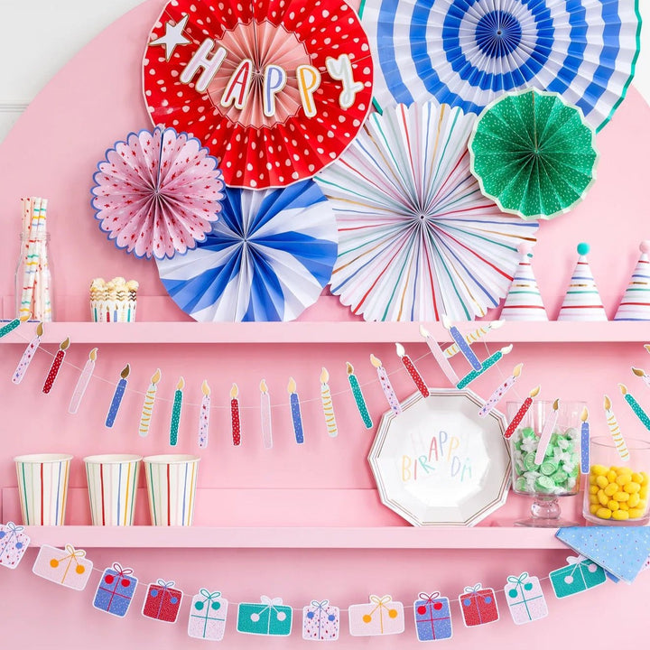 Mini Birthday Icon Banner Set – Candle & Gift Banners with Gold Foil Accents - Josi James - Banners