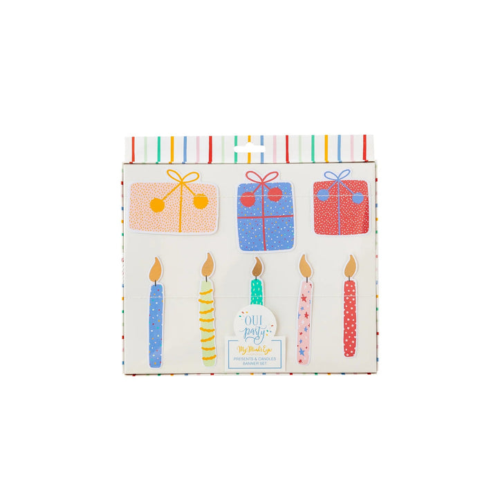 Mini Birthday Icon Banner Set – Candle & Gift Banners with Gold Foil Accents - Josi James - Banners