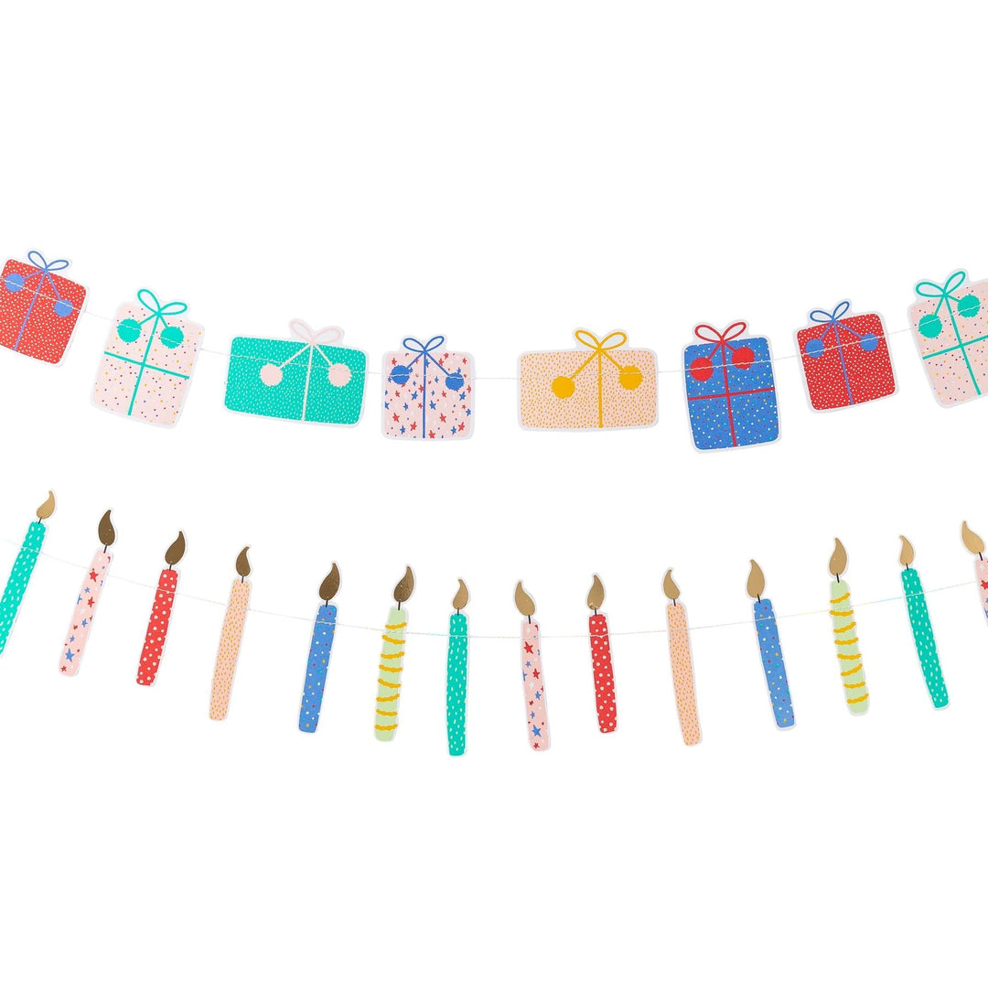 Mini Birthday Icon Banner Set – Candle & Gift Banners with Gold Foil Accents - Josi James - Banners