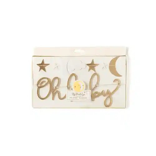 Neutral Baby Shower Banner Set – “Oh Baby” & Star + Moon Banners with Gold Foil Accents (2pc) - Josi James - Banners